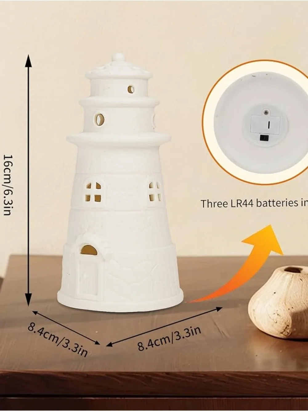 Ceramic Lighthouse Night Light - White Home Accent Light Up